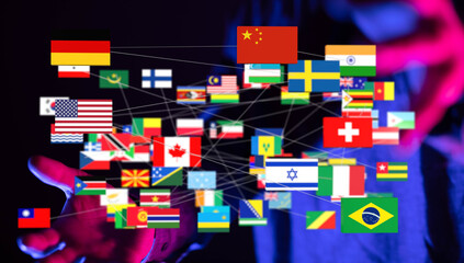 Poster - Image of interconnected flags representing global collaboration and networking.