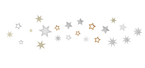 Poster - A design of gold and white stars on a black background.