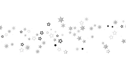 Poster - A black background with a scattering of silver stars of different sizes and shapes. The stars create an abstract design and have a sparkly, shiny, and festive feel.