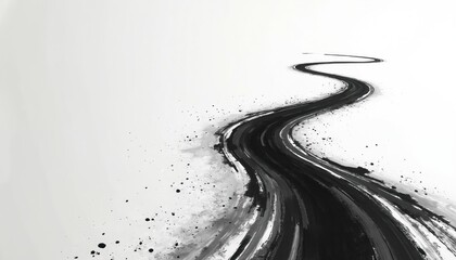 Poster - Illustration of winding road created using black ink brush strokes on white background. Illustration grunge, design, paint, splatters, art, texture, dirty, stain, liquid, spray, dripped, dark,
