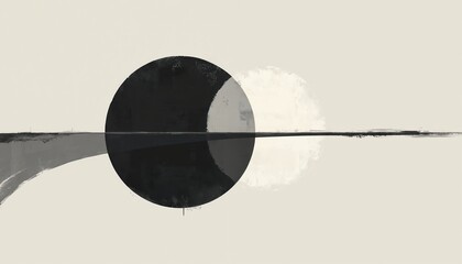 Aufkleber - Abstract minimalist art composition black white circles overlap on neutral light background. Modern artwork contrast connection shapes lines forms. Illustration for design, poster, banner,