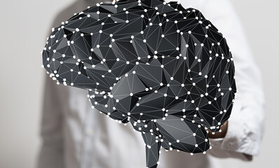 Poster - Digital brain network visualization.  AI, neural network, technology concept.