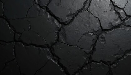 Poster - Black abstract texture background. Rough surface with cracks. Digital art background, earth, stone. Surface is broken and textured, shows the drought, grunge and old effect, perfect for designers.