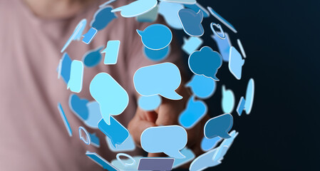 Abstract image depicting a network of global communication via online chat bubbles.