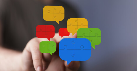 Aufkleber - Teamwork, communication, collaboration, problem-solving, puzzle pieces, connection, strategy, ideas, innovation, solutions, unity, cooperation, success, br