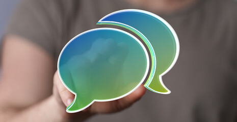 Aufkleber - Abstract image of a person holding digital speech bubbles, representing communication, conversation, and connection.