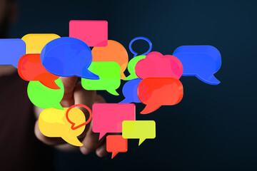 Poster - abstract image of colorful speech bubbles, symbolizing communication, ideas, and social media.