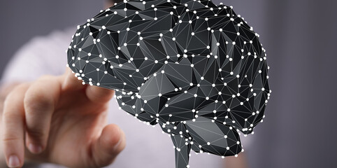 Poster - Digital brain model.  AI, technology, network, innovation concept.