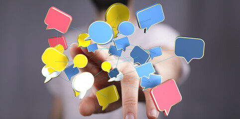 Poster - Abstract image of interconnected speech bubbles, symbolizing communication, networking, and collaboration.