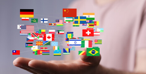 Aufkleber - Image of interconnected flags representing global collaboration and international relations.