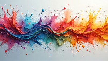 Poster - Conceptual art paint splash frozen in time representing a musical note visual symphony. Dynamic colourful ink drops on white background. Multicolor fluid. Abstract design. Artistic expression.