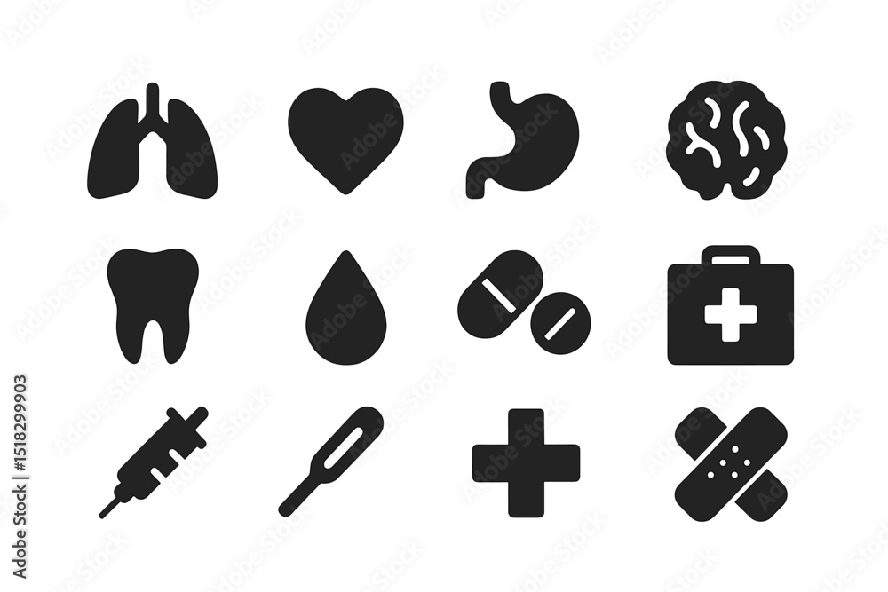 Health symbols representing various aspects of human anatomy and ...