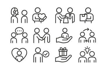 Aufkleber - Various icons depicting teamwork, communication, and support in professional settings during the daytime