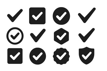 Aufkleber - Collection of black check marks and symbols for confirmation and approval in various shapes and sizes