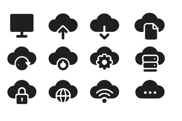 Aufkleber - Collection of cloud computing icons illustrating various services and actions related to file management and security