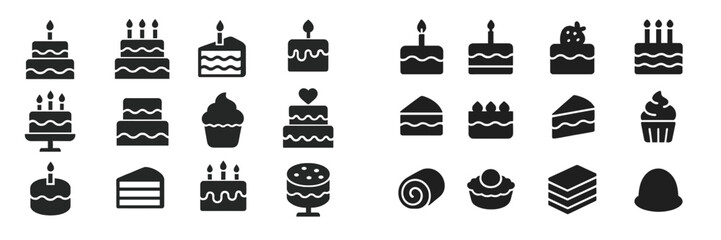 Aufkleber - Various cake and dessert icons showcasing different styles, decorations, and flavors for celebrations and special occasions