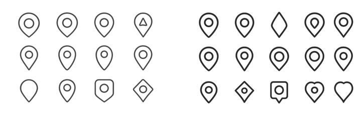 Aufkleber - Collection of different map pin icons displayed in various styles and shapes on a clean background for design use