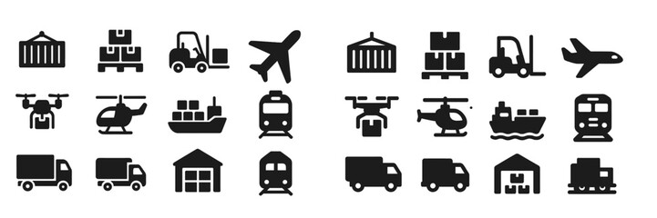 Poster - Transportation and logistics icons showcasing various methods for moving goods in urban and rural settings