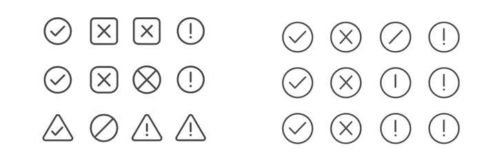 Fototapete - Graphic representation of various symbols, including check marks, crosses, and warning icons arranged in grids