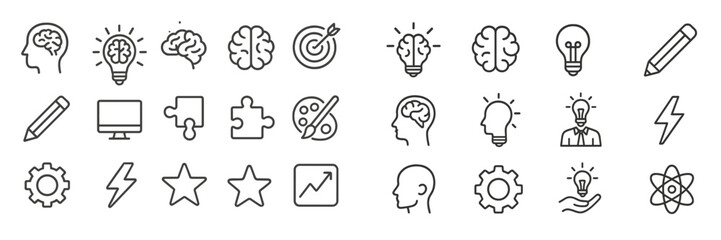 Aufkleber - Collection of creative icons representing ideas, innovation, and teamwork in a minimalist style
