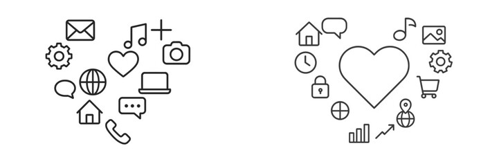 Fototapete - Digital symbols representing love and connectivity in modern communication and lifestyle