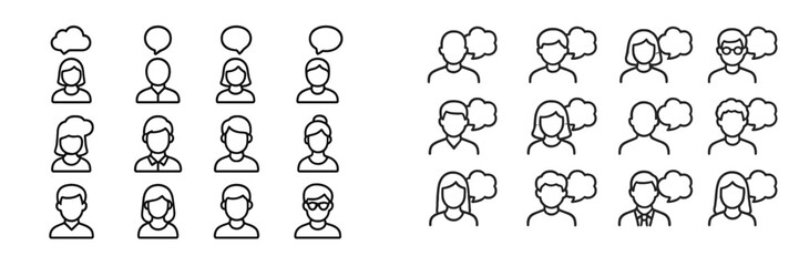Poster - Diverse group of people with speech bubbles representing communication and ideas in a modern workspace setting