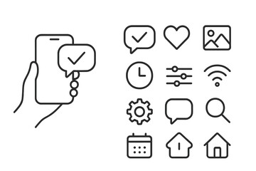 Aufkleber - Hand holding a smartphone with notification symbols illustrating communication and productivity tools in a modern digital setting