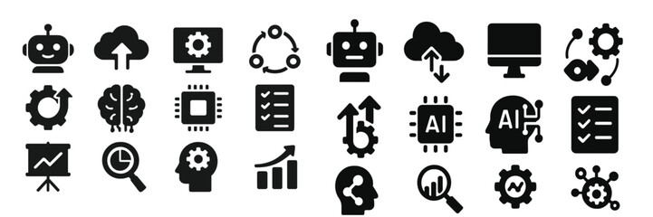 Aufkleber - Graphic representation of artificial intelligence and technology concepts highlighting various tools and processes in a modern setting