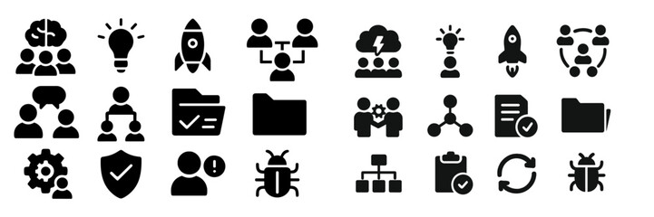 Aufkleber - Icons representing teamwork, innovation, project management, and organization in a modern workspace setting