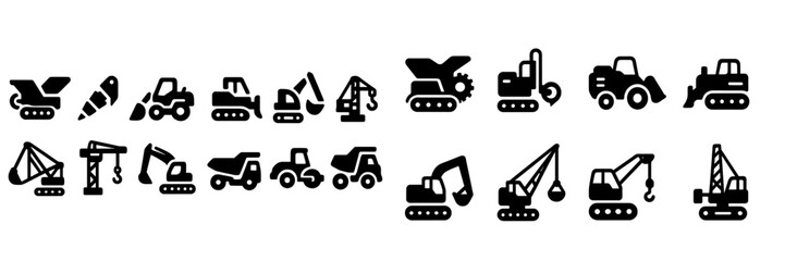 Poster - Various construction equipment icons representing machinery used in building sites and excavation activities