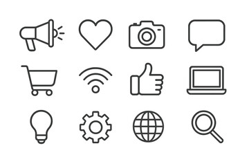 Fototapete - Symbols representing communication, technology, and emotions in a minimalistic design ideal for digital content