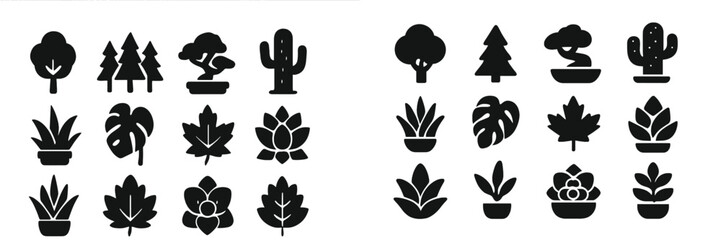 Aufkleber - A collection of minimalist black plant and tree silhouettes suitable for design, decoration, or educational purposes