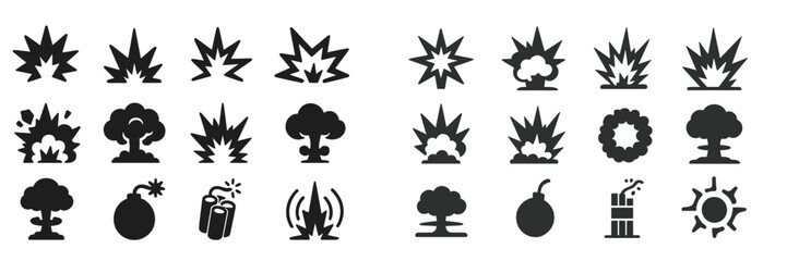 Fototapete - Explosive graphic symbols illustrating various types of explosions and blasts