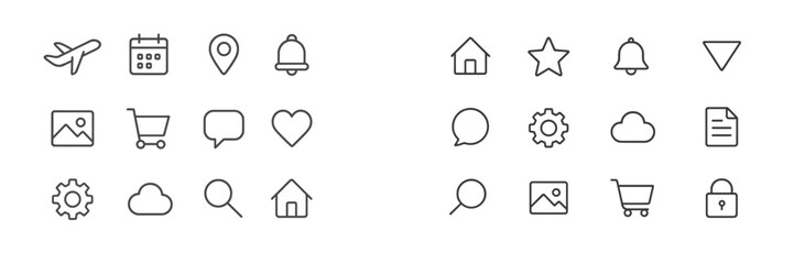 Leinwandbilder - Collection of minimalist line icons representing various activities and objects for digital and print design projects
