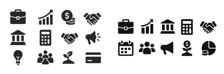 Aufkleber - Various business and finance icons featured together showcasing entrepreneurship, finance, planning, and collaboration concepts