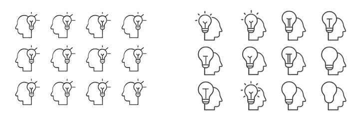 Aufkleber - Multiple human profiles with light bulbs, symbolizing ideas and creativity in a modern design layout