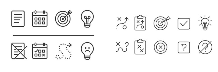 Poster - Symbols representing planning, brainstorming, and decision-making processes in a modern workspace setting