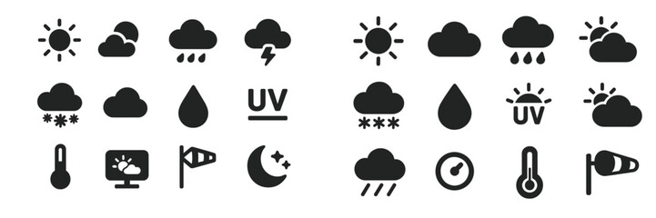 Poster - Weather symbols representing various conditions including sun, clouds, rain, and temperature variations displayed in a structured layout