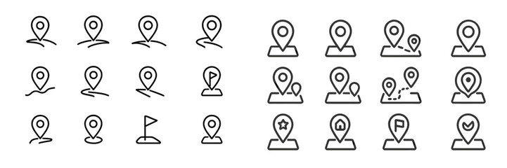 Leinwandbilder - Different styles of location markers represented as line icons for use in digital maps or navigation applications