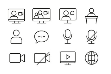 Aufkleber - Collection of icons representing virtual communication tools and online conferencing activities