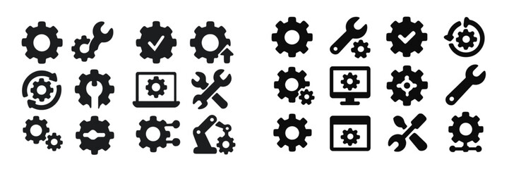 Aufkleber - Gear and tool icons collection showcasing various mechanical elements for design and branding purposes