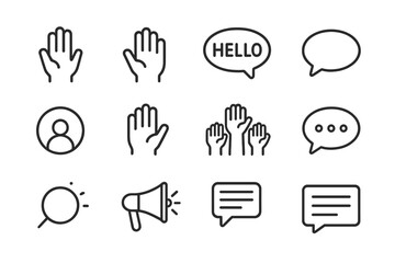 Fototapete - Collection of hand and speech bubble icons depicting communication concepts and interaction elements