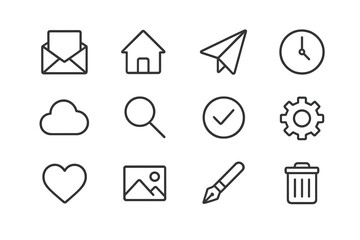 Aufkleber - Collection of simple line icons representing common digital and everyday tools showcasing communication and organization
