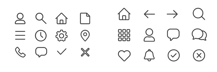 Fototapete - Collection of minimalist line icons depicting various digital interface elements for user interaction and navigation