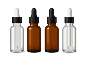Fototapete - Four different dropper bottles in various colors positioned side by side on a clean surface