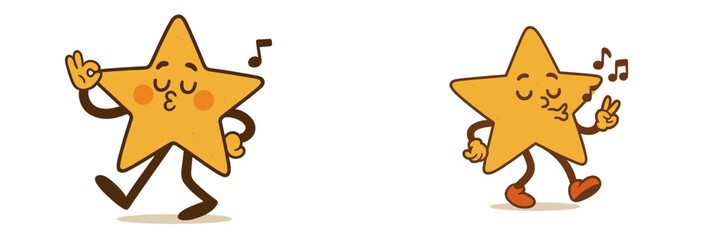 Poster - Dancing cartoon stars enjoying music while expressing joy and fun in a vibrant illustration