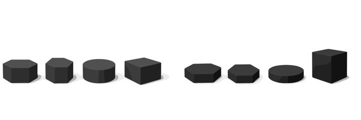 Poster - Various geometric shapes in multiple sizes arranged in black on a minimal white background