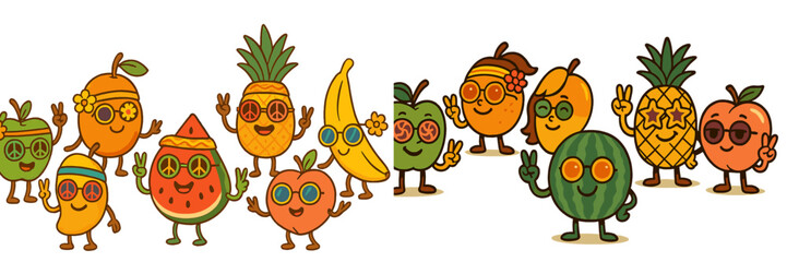 Poster - Fun and colorful cartoon fruits enjoying a summer party in a vibrant, cheerful atmosphere