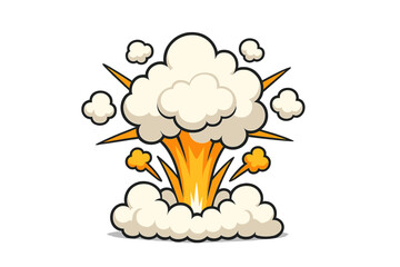 Poster - Illustration of cartoon explosion with clouds and flashes during a dramatic event in an animated style