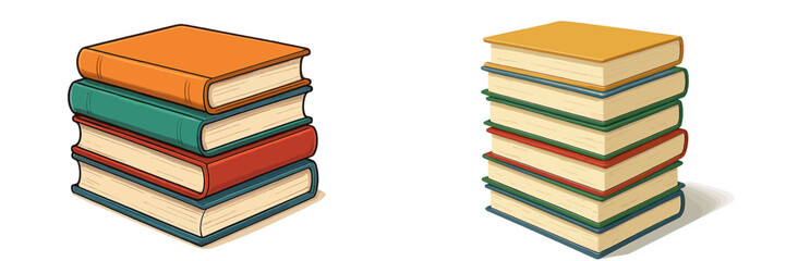 Aufkleber - Colorful stack of books arranged neatly on a surface showcasing various sizes and colors in a cozy reading environment